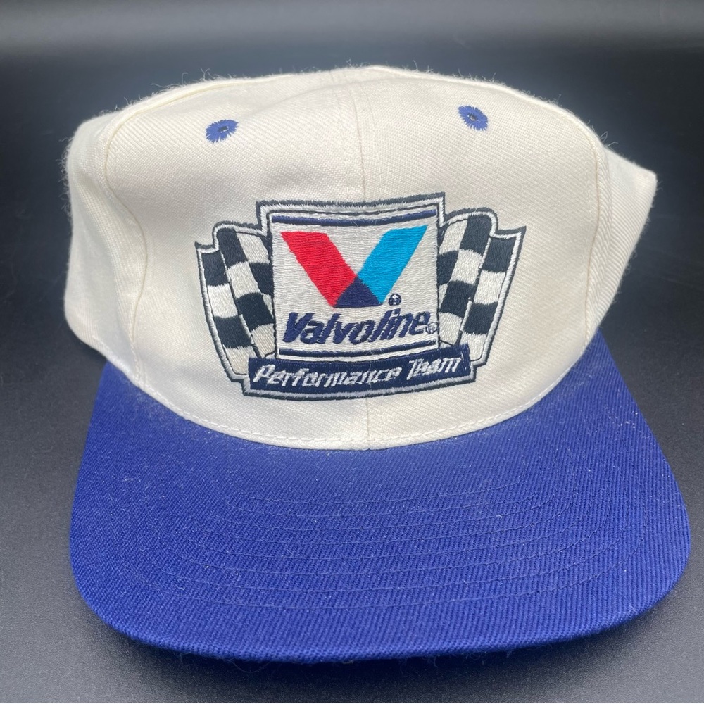 VTG Valvoline Racing Trucker Snapback Hat White Blue Made in Taiwan